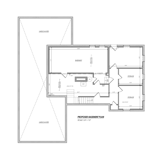 Proposed basement architectural plan for 38 Dubois Avenue.